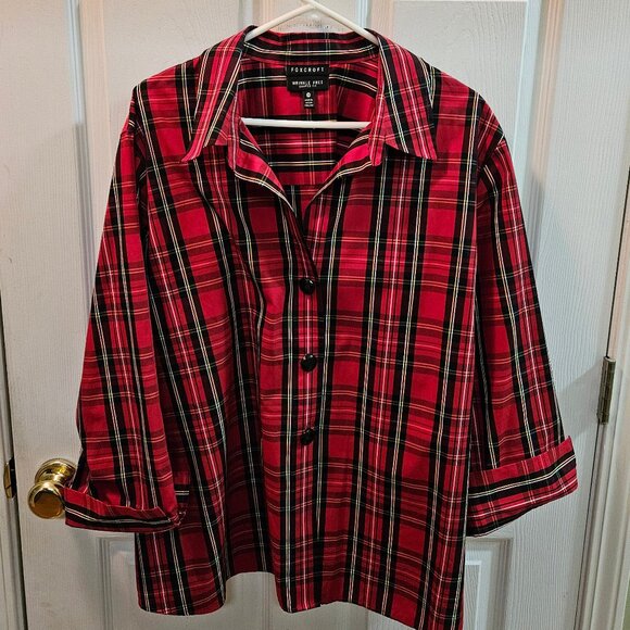 Women's Plus Size 24W - Red/Black Button Down Top - Picture 1 of 6